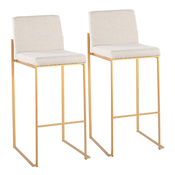 English Elm Fuji High Back Barstools In Gold Steel & Beige Fabric - Set Of 2 For Modern Kitchen Elegance B202P222174