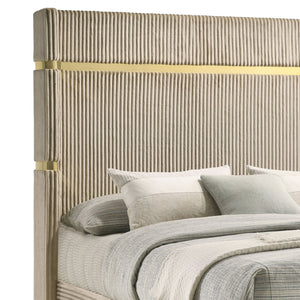 English Elm Malcolm Beige Upholstered Queen Bed with Glam Gold Bands, Plush Channeled Wingback Headboard, Modern Airy Design B062S01342
