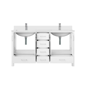 English Elm White Double Bath Vanity With Cultured Marble Top, Ample Storage & Chrome Faucet Set For Elegance B2731P259074-GIGA