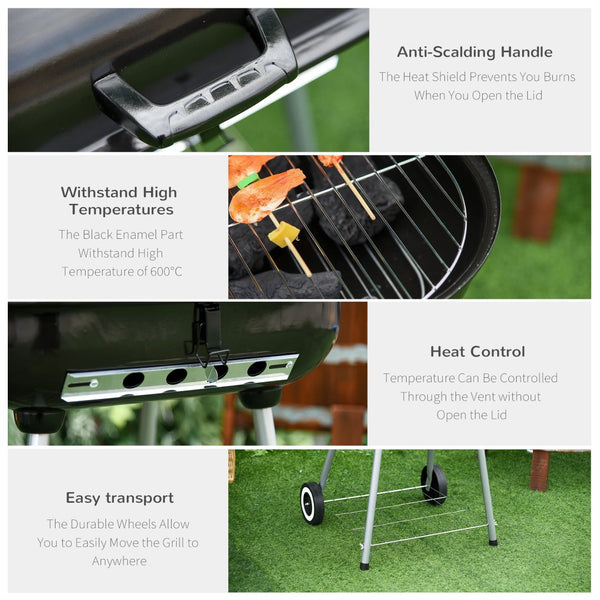 English Elm 22" Porcelain Enameled Kettle Charcoal Grill with Folding Shelf and Wheels for Patio T3971P420807