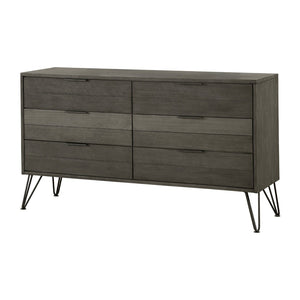 English Elm Contemporary Solid Acacia Six Drawer Dresser with Slat Panels and Metal Legs B011P446664