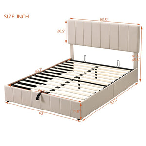 English Elm Queen Linen Upholstered Platform Bed with Hydraulic Lift Storage and Padded Headboard N708P201552A