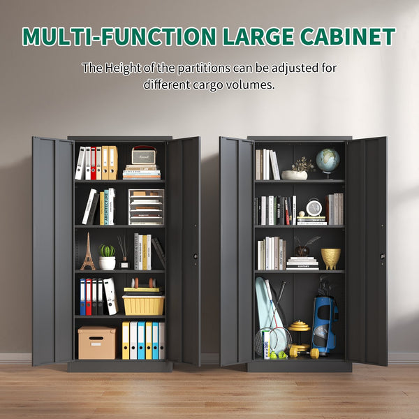 English Elm 72"H Metal Garage Storage Cabinet Black – Locking 3-Point Steel Cabinet with 4 Adjustable Shelves, Anti-Tip Safety T2398P152542