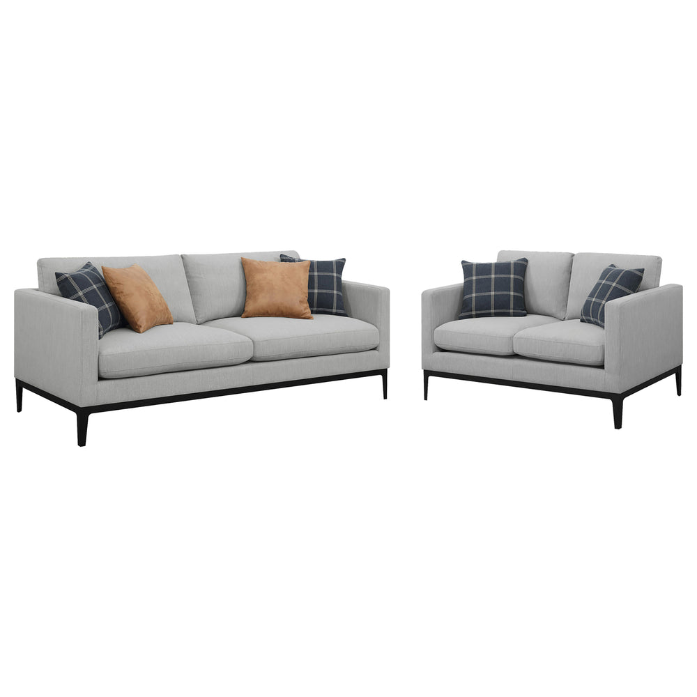 English Elm Montauk Contemporary Light Grey Sofa & Loveseat Set with Black Exposed Frame, Plush Track Arms Comfort B062S01160