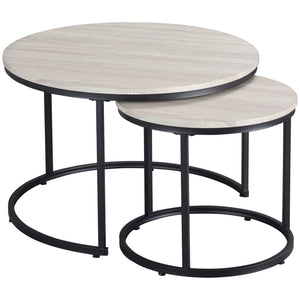 English Elm HOMCOM Industrial Round Nesting Tables Set of 2 – Space-Saving Stacking Coffee & Side Tables, Grey W2225P229744