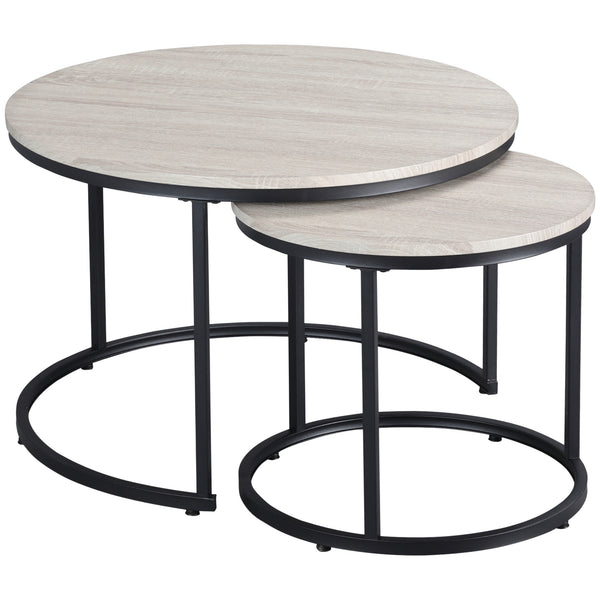 English Elm HOMCOM Industrial Round Nesting Tables Set of 2 – Space-Saving Stacking Coffee & Side Tables, Grey W2225P229744