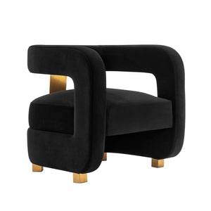 English Elm Amirah Velvet Lounge Chair Black — Luxurious High-Density Foam, Gold Legs, 440 lb Capacity, Pre-Assembled B365P398006