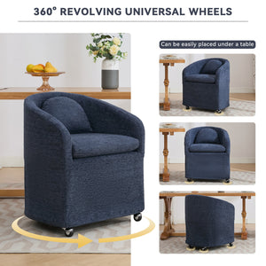 English Elm 059-Set Chenille Fabric Dining Armchair with Ergonomic Back Cushion, 360° Swivel & Smooth Wheels, Upholstered Comfort for Indoor Spaces Blue W527P242556