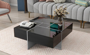 English Elm ON-TREND Extendable Square Coffee Table with Four Hidden Storage Compartments and UV Gloss Finish Black WF305182AAB