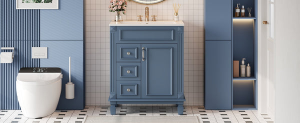 English Elm 24" French Inspired Bathroom Vanity with Ceramic Basin Soft Close Cabinet and 2 Drawers Blue N710P318990C