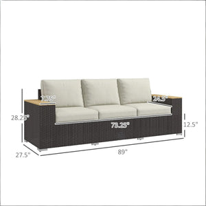 English Elm 3-seat Handwoven Pe Rattan Outdoor Sofa with Steel Frame and Washable Cushions T3971S00257