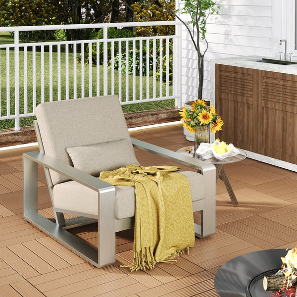 English Elm Christopher Knight Home® - La Plata Lounge Chair - Elegant Silver Aluminum Frame With Beige Olefin Cushion For Indoor & Outdoor N775P211257S