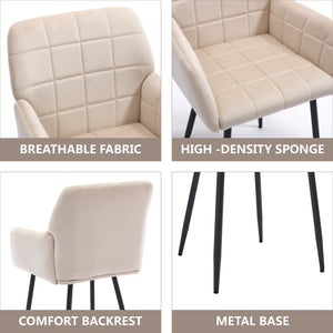 English Elm Dining Velvet Upholstered Chairs Set of 2 with Armrests, Sturdy Metal Legs, Anti-Slip Protectors, Stylish Comfort for Dining Room Cream W3112P254925