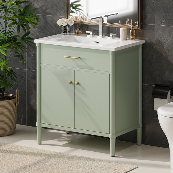 English Elm Christopher Knight Home® - 30 Inches Bathroom Vanity With Integrated Sink, Soft-Close Doors, Adjustable Shelf & Curved Design N817P299509G