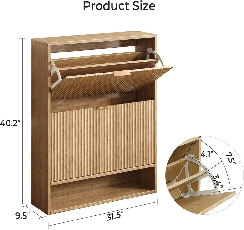 English Elm Modern Slim Entryway Shoe Cabinet with Adjustable Shelves Conceals Clutter Beautifully W1321P385429