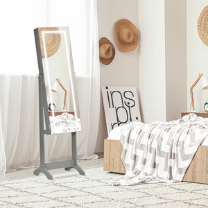 English Elm HOMCOM Lockable Floor Jewelry Armoire with LED Lights, Full-Length Mirror, 100+ Slots & Shelves Grey W2225P217022