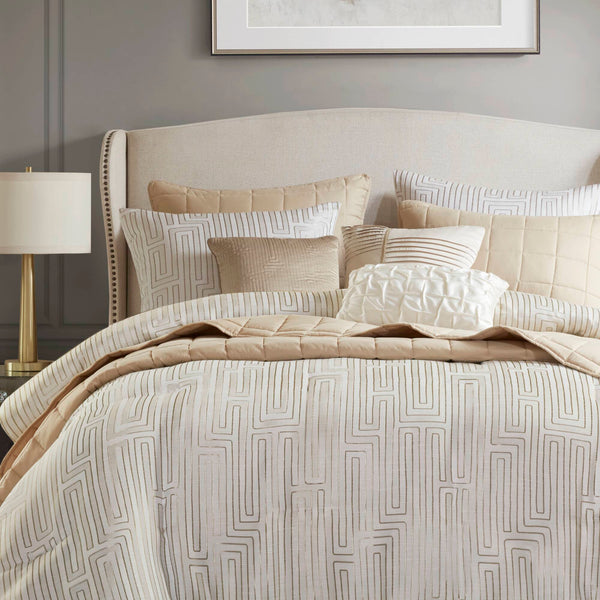 English Elm 10 PCS King Luxury Jacquard Comforter Set Elegant Quilted Design Microfiber Fill Bedding Ensemble Ivory 23.62 L x 18.9 W x 15.75 H B035P319217