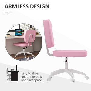 English Elm Vinsetto Pink Armless Office Chair - Compact Pu Leather Task Chair With Adjustable Height & Swivel Wheels W2225P217496-GIGA