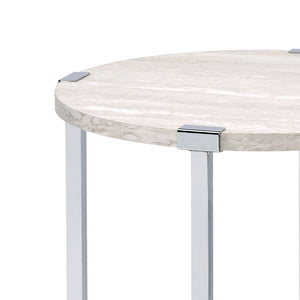 English Elm Round End Table with Modern White Oak Top and Chrome X-Base — Sleek Accent Table for Living Rooms B016P314065