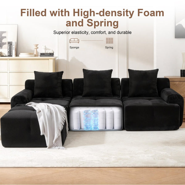 English Elm Sectional Cloud Sofa with Fuzzy Foam Cushions Deep Sink Comfort for Living Rooms W5385P446001
