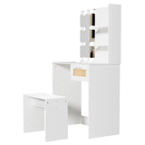 English Elm Vanity Desk Set Stool & Dressing Table With Led Lighting Mirror Drawer and Compartments Modern Wood Cosmetic Table Chest Of Drawers White Color