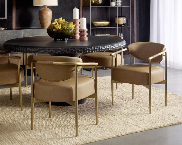 Sunpan Heloise Dining Armchair – Stylish Faux Leather With Gold Stainless Steel Detailing For Elegance Brown Faux Leather 112063