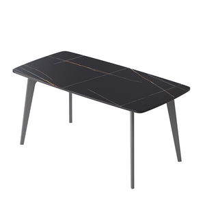 English Elm 62.99" Modern Artificial Stone Dining Table With Black Curved Edge - Seats 6, Sleek Metal Legs W1535S00525