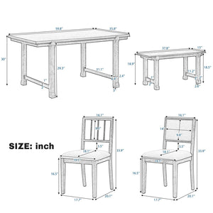 English Elm Trexm Farmhouse Dining Set Seats Six Oak Veneer Table Mixed Chairs Bench Included Beige,Walnut ST000156AAD