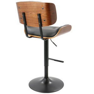 English Elm Lombardi Mid-Century Modern Adjustable Swivel Barstool Set of 3 — Tufted Faux Leather, Walnut Accents, T-Footrest, Comfort-focused Design Black B202S00952