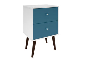 English Elm Liberty 18" Aqua Blue & White Nightstand - Stylish 2-Drawer Accent Table For Coastal Bedrooms B365P398509