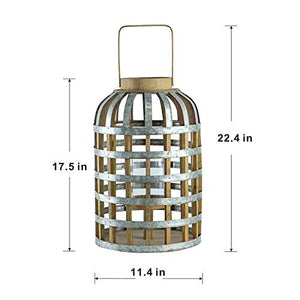 English Elm Decorative Lantern With Bamboo Handle - Rustic Wooden Accent For Indoor, Outdoor & Wedding Décor W2078131633