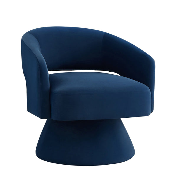English Elm Modern Swivel Barrel Chair with Velvet Upholstery, Ergonomic Open-Back Accent Seat, 360° Smooth Rotation, Sturdy Wood Base for Living Room Bedroom Lounge Navy W2186P178774