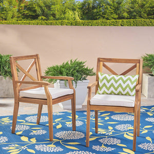 English Elm Christopher Knight Home® - PERLA Outdoor Dining Chair Set of 2 with Water‑Resistant Cushions, Acacia Wood, Comfortable Seating Cream,Teak N762P251938A