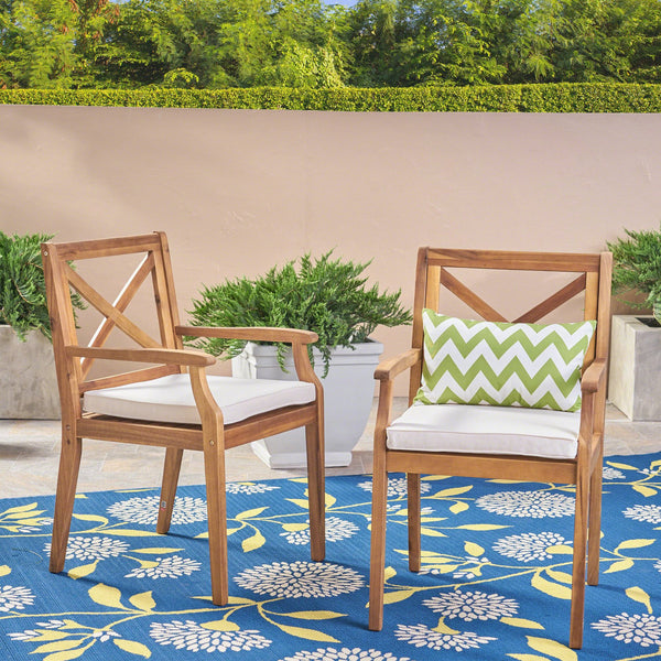 English Elm Christopher Knight Home® - PERLA Outdoor Dining Chair Set of 2 with Water‑Resistant Cushions, Acacia Wood, Comfortable Seating Cream,Teak N762P251938A