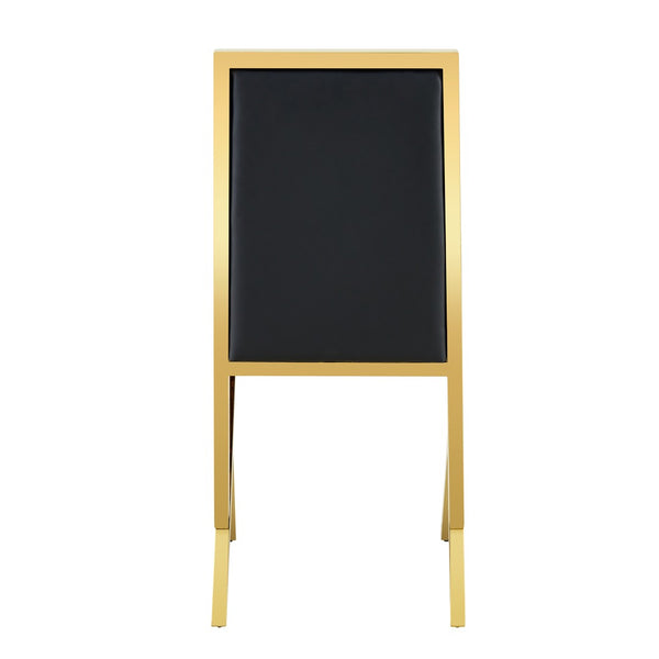 English Elm Table and 8 Chair Dining Set Tempered Glass Top with Gold Metal Framed Pu Seating Black+Gold,Transparent W1151S04771
