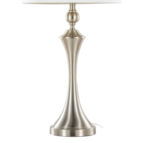 English Elm Flint 30" Contemporary Brushed Nickel Table Lamp Set of 2 with White Slub Linen Shades & USB Port B202P224214