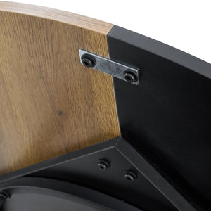 English Elm Table and Chair Set Sunburst Mdf Round Dining for Six with Dual Shelf Black Metal Legs W1151S03850