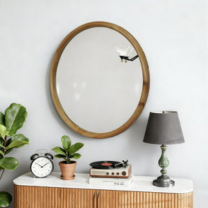 English Elm Round Wood Framed Wall Mirror - 26.77" Natural Decorative Mirror For Elegant Spaces & Timeless Style W2295P389103-GIGA