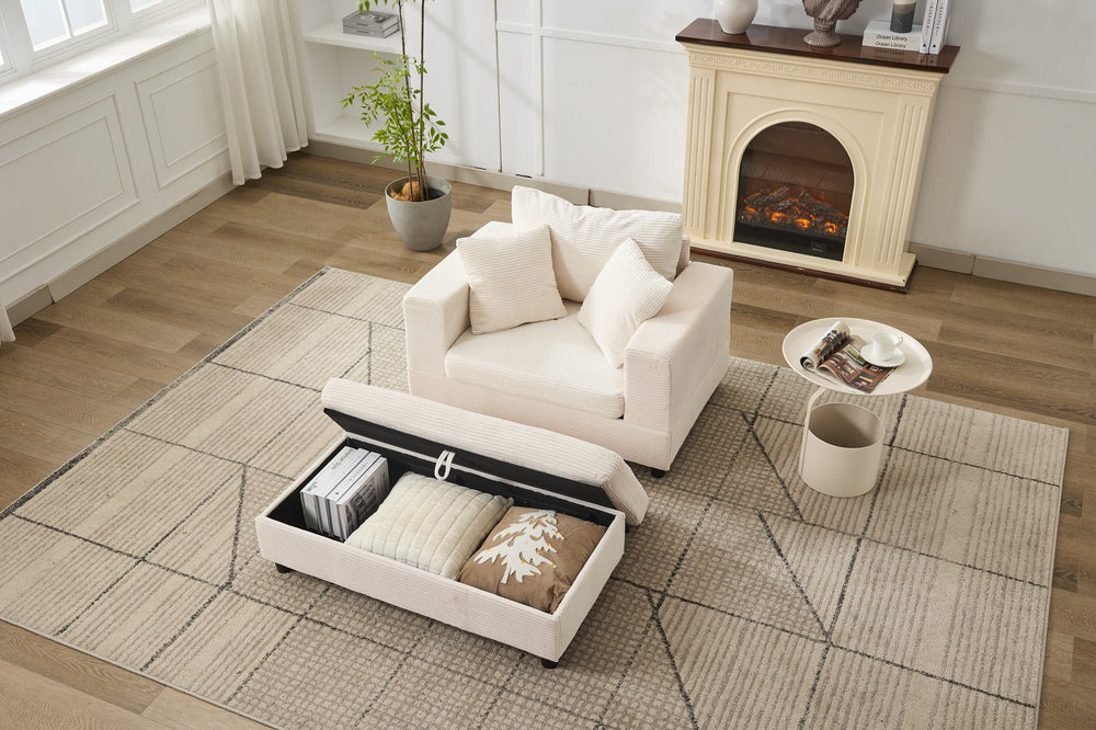 English Elm Chaise Lounge Chair - Modern Upholstered Sleeper Couch With Storage Ottoman For Living Spaces W1170P353052