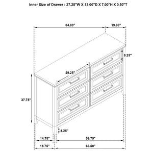English Elm Inverness Six Drawer Farmhouse Dresser Distressed White Oak Veneer Brass Pulls B062P447818