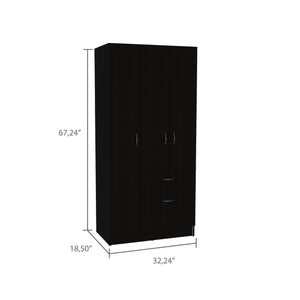 English Elm Armoire, Spacious Engineered Wood Wardrobe with Two Drawers, Hanging Rod and Hidden Storage Appeal Black 71.65 L x 22.83 W x 3.54 H B097S00164