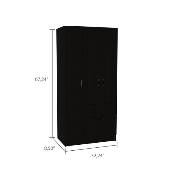 English Elm Armoire, Spacious Engineered Wood Wardrobe with Two Drawers, Hanging Rod and Hidden Storage Appeal Black 71.65 L x 22.83 W x 3.54 H B097S00164