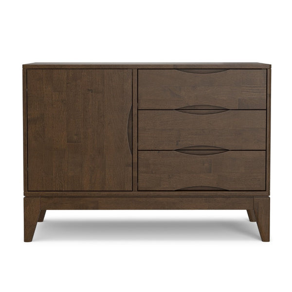 English Elm Harper Rubberwood Sideboard with 3 Drawers Mid Century Modern Walnut Storage Cabinet B136P439014