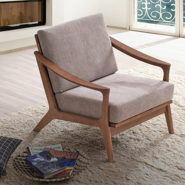 English Elm Light Brown Plush Accent Chair with Removable Cushion, Full Foam Comfort & Durable Rubberwood Frame B062S00568