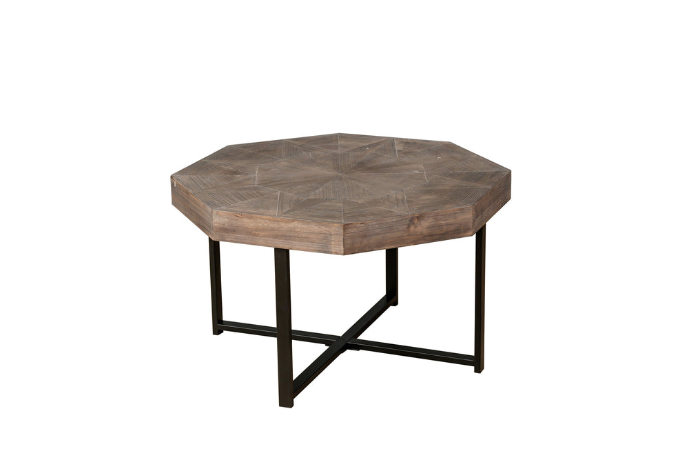 English Elm Wood Octagonal Vintage Patchwork Craft Farmhouse 30-Inch Wooden Table Top with Cross Metal Legs, Stylish Living Room Centerpiece Antique brown W1445P193125