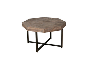 English Elm Wood Octagonal Vintage Patchwork Craft Farmhouse 30-Inch Wooden Table Top with Cross Metal Legs, Stylish Living Room Centerpiece Antique brown W1445P193125