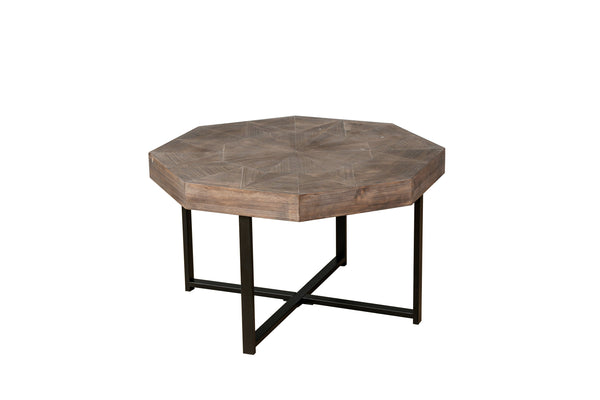 English Elm Wood Octagonal Vintage Patchwork Craft Farmhouse 30-Inch Wooden Table Top with Cross Metal Legs, Stylish Living Room Centerpiece Antique brown W1445P193125
