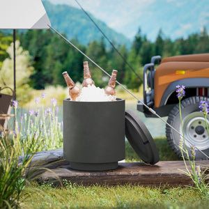 English Elm Homcom Outdoor Concrete Look Cooler Side Table with Stainless Steel Ice Bucket Patio W2225P485631
