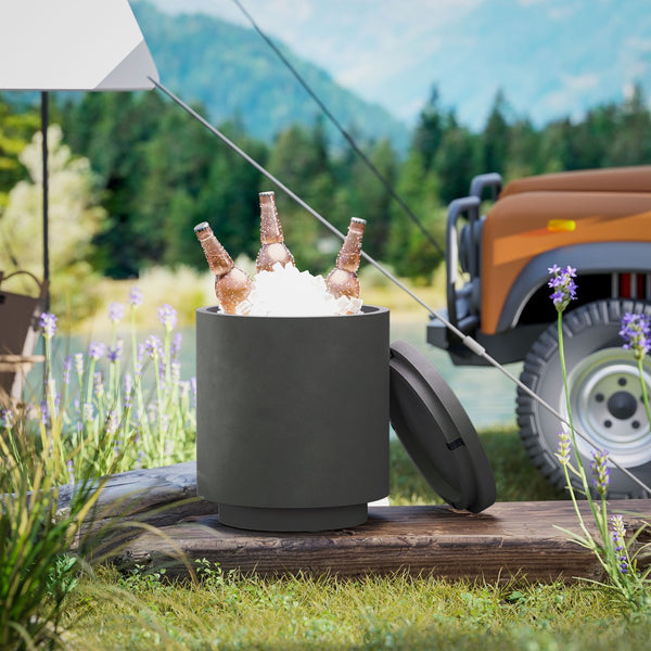 English Elm Homcom Outdoor Concrete Look Cooler Side Table with Stainless Steel Ice Bucket Patio W2225P485631