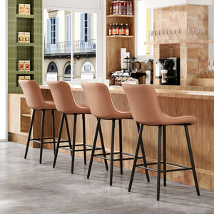 English Elm Counter Stools Set Of 2 - Stylish Mid-Century Modern Dining Chairs With Faux Leather & Metal Legs T3623P368359